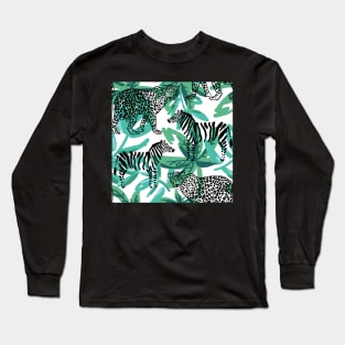 Tropical Safari Print Cheetah and Zebra Long Sleeve T-Shirt